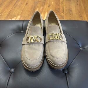 Michael Kors Tan Loafers with Gold Logo